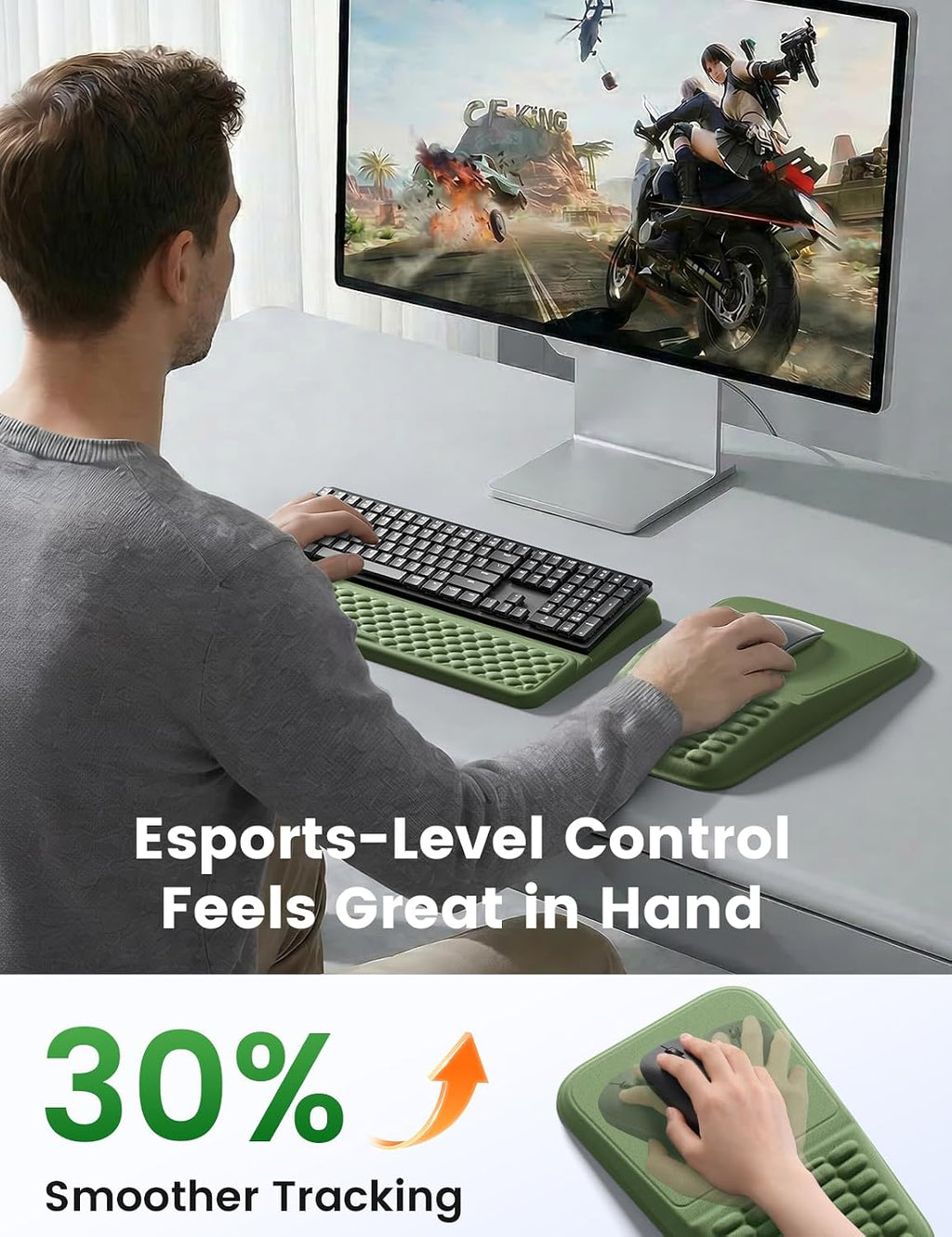 Vaydeer Juego de soporte para teclado y mouse pad, reposamuñecas de espuma