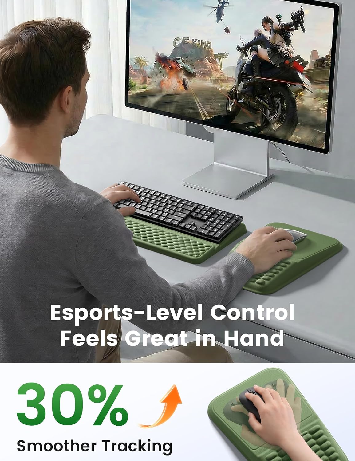 Vaydeer Juego de soporte para teclado y mouse pad, reposamuñecas de espuma