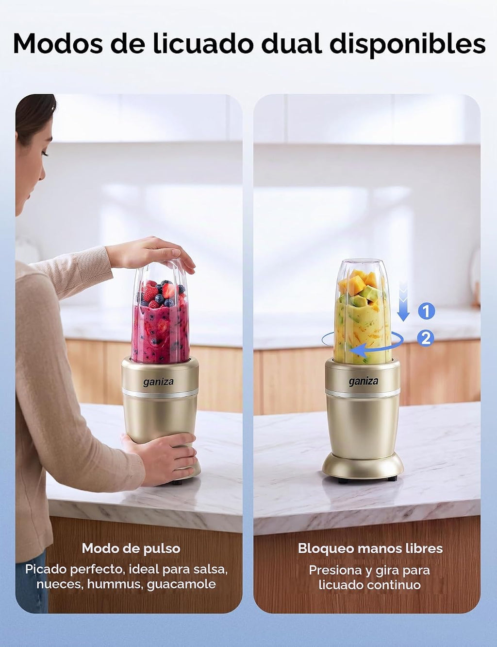 Ganiza Smoothie Blender Max 1300W, Mezclador y molinillo de cocina personal