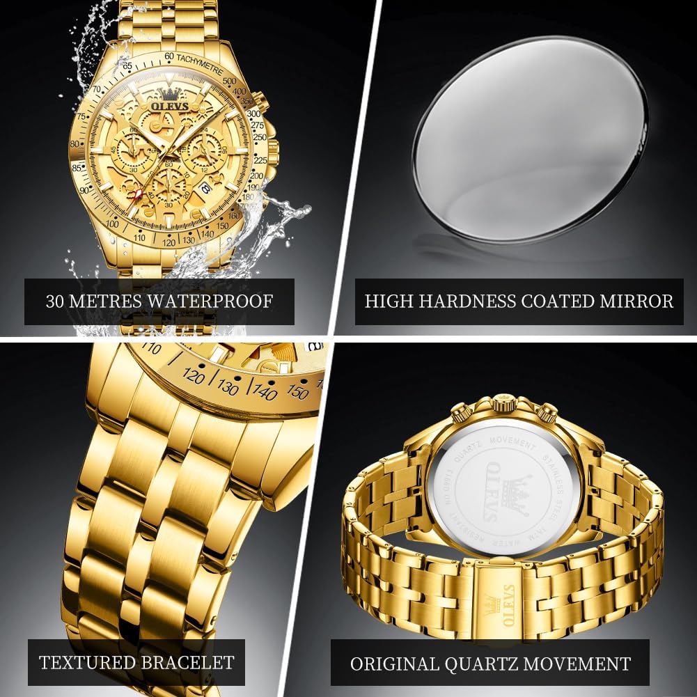 OLEVS Reloj para Hombres Esqueleto Negocio Vestir Acero Inoxidable Impermeable Luminoso Reloj de Pulsera para Hombres
