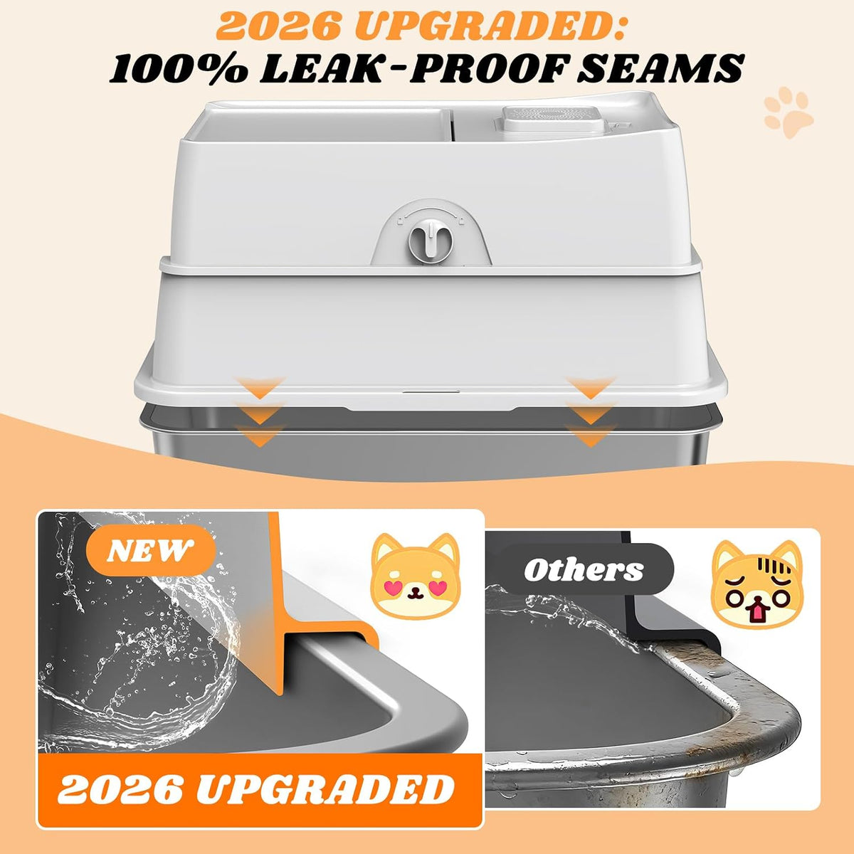 Caja de arena de acero inoxidable con tapa | Caja de arena para gatos
