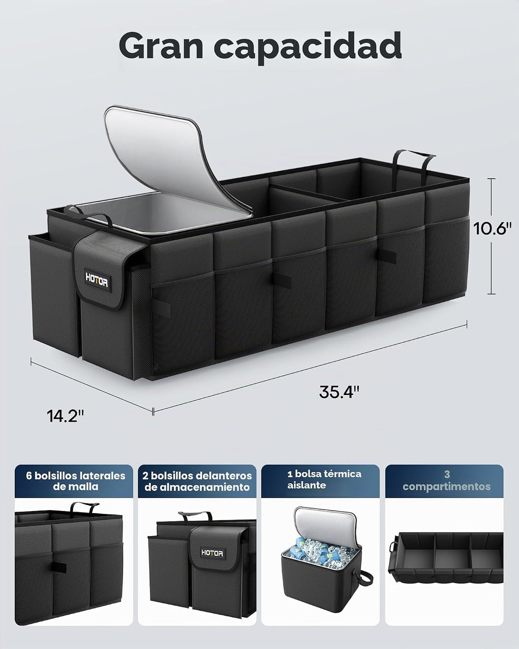 HOTOR - Organizador de maletero, resistente y plegable con enfriador para automóvil, Sudán y SUV