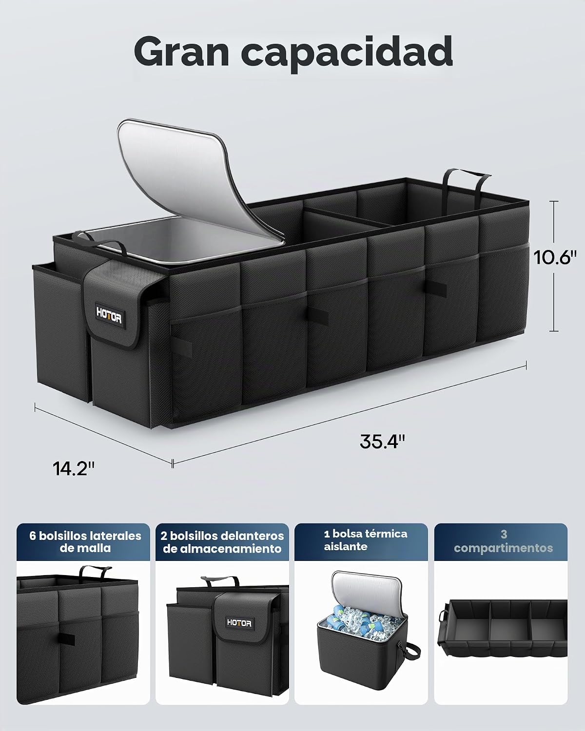 HOTOR - Organizador de maletero, resistente y plegable con enfriador para automóvil, Sudán y SUV