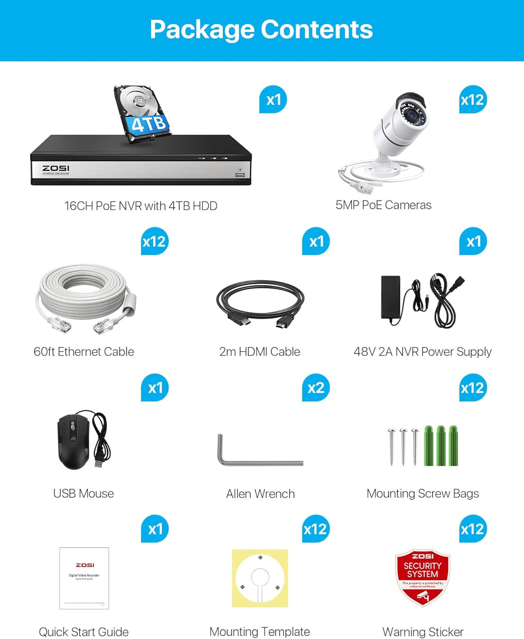 ZOSI Sistema de cámaras de seguridad para el hogar 4K 16CH PoE con...