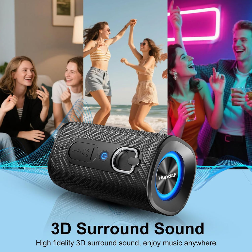 Hupoaf Altavoz Bluetooth, altavoz Bluetooth inalámbrico con graves profundos estéreo 3D de 30 W, llamada HD, luces RGB coloridas, tarjeta TF USB, emparejamiento TWS