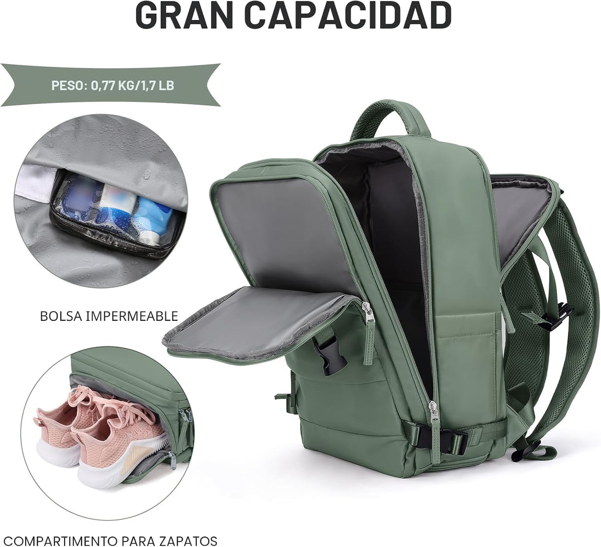 coowoz Mochila grande de viaje para mujeres y hombres, mochila de transporte, mochila de senderismo impermeable, mochila deportiva para exteriores, Verde oliva, 25 L, Mochilas de viaje