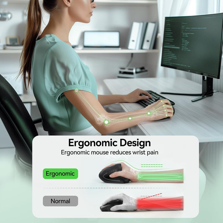 TECKNET Ratón ergonómico, mouse Ergo vertical recargable inalámbric...