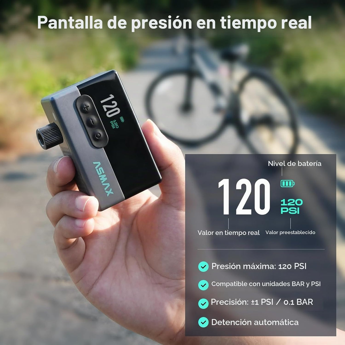 ASMAX Bomba de aire eléctrica T30 Mini inflador de neumáticos con manómetro