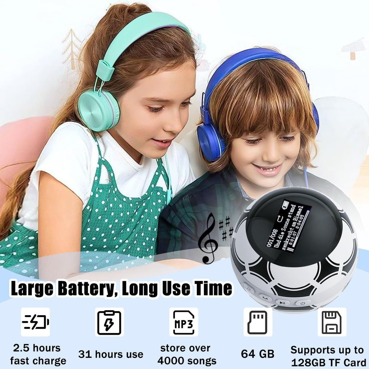 Reproductor de MP3 de 64 GB para niños, reproductor de MP3 con Blue...