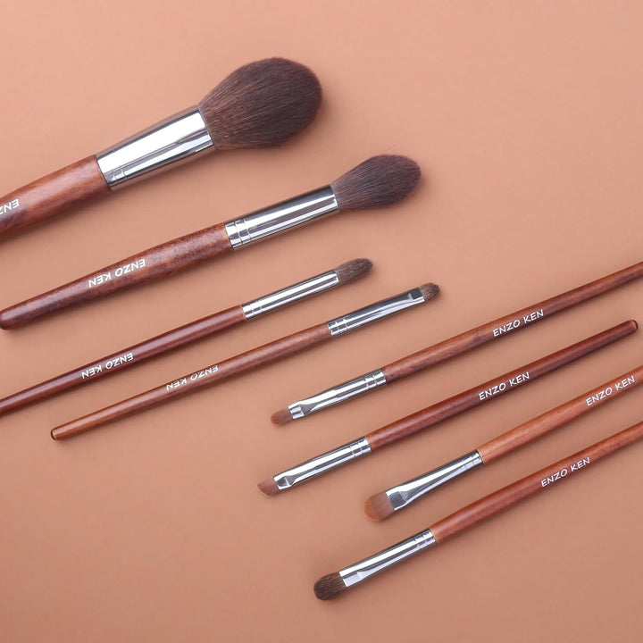 ENZO KEN Juego de brochas de maquillaje de nogal profesional, juego...