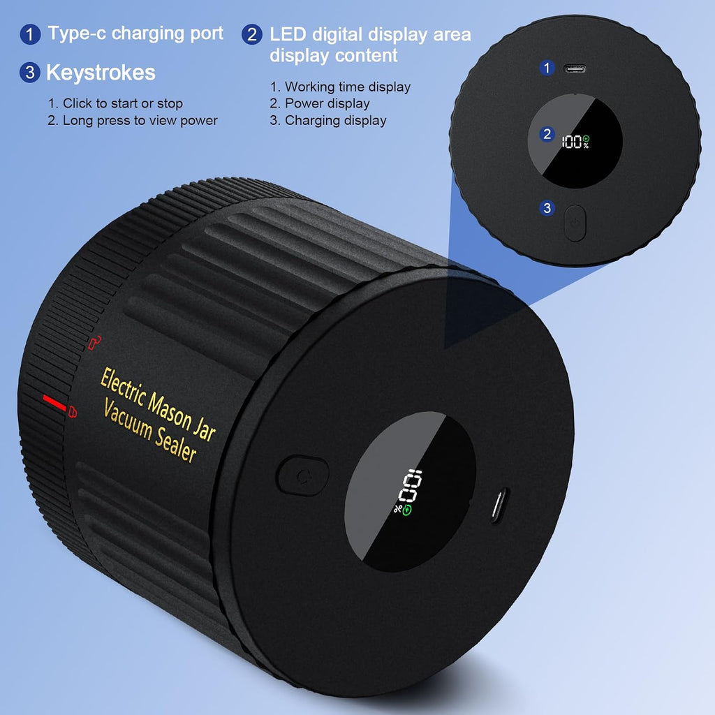 Kit de sellador al vacío eléctrico para tarros Mason con pausa automática de un solo toque