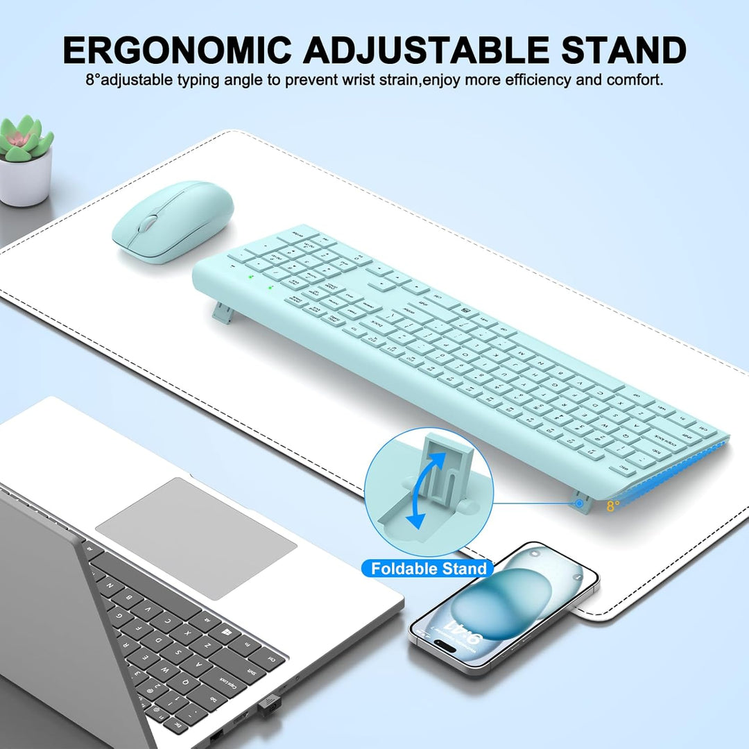Combo de teclado y mouse inalámbricos, teclado ergonómico silencios...