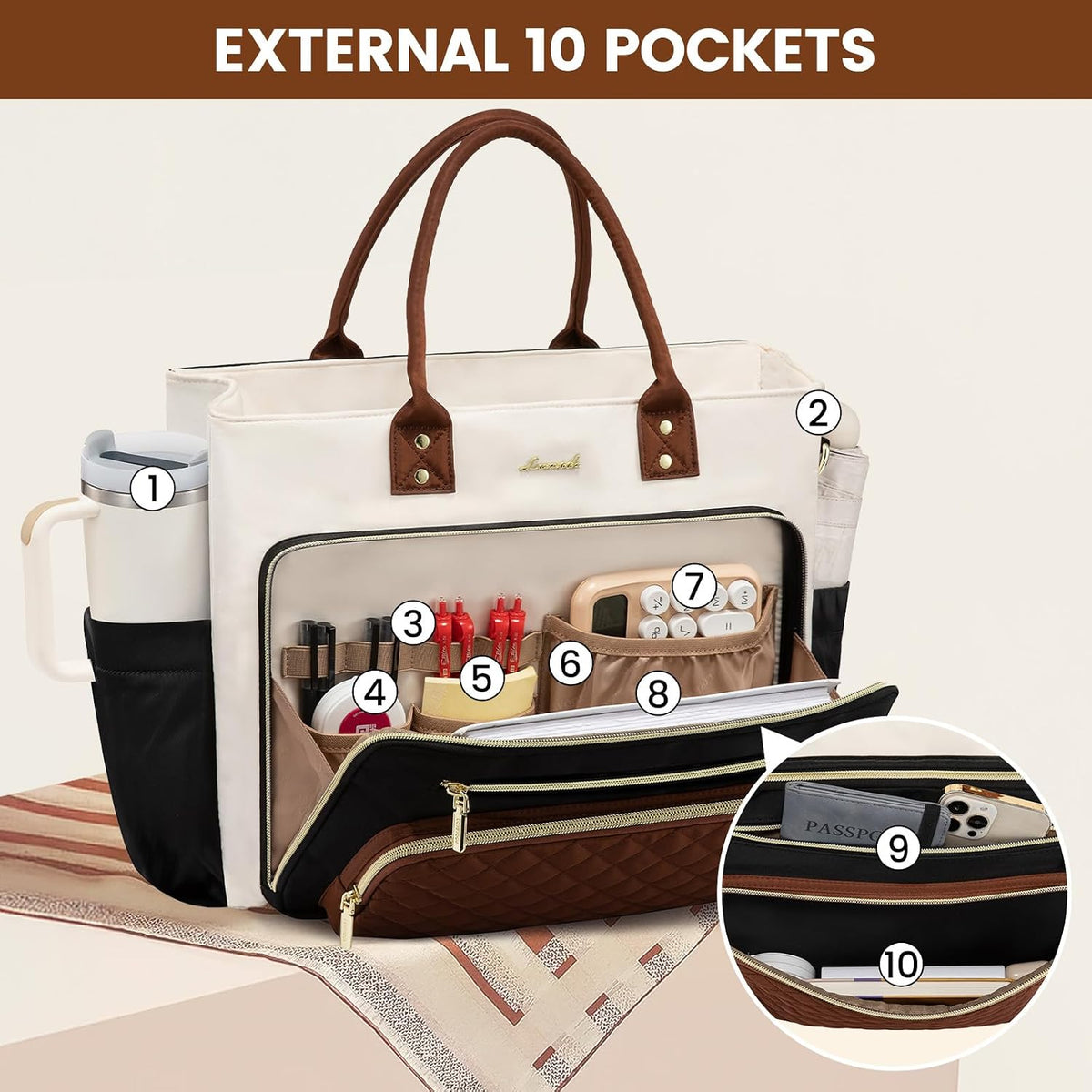 LOVEVOOK - Bolsa de mano para profesora para mujer, bolsa para laptop con soporte grande para tazas, bolsas de enfermera, maletín profesional para computadora, bolso grande de negocios, regalo para madre, 15.6 pulgadas