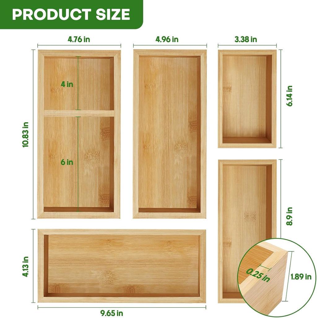 Set de Organizadores de Cajón en Bambú, Organizadores Individuales de Madera