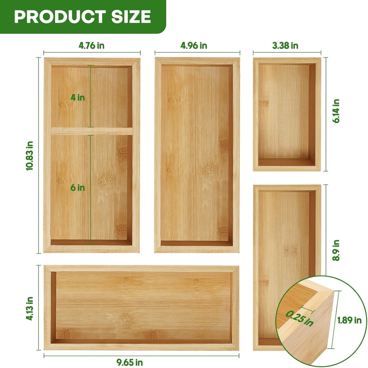 Set de Organizadores de Cajón en Bambú, Organizadores Individuales de Madera