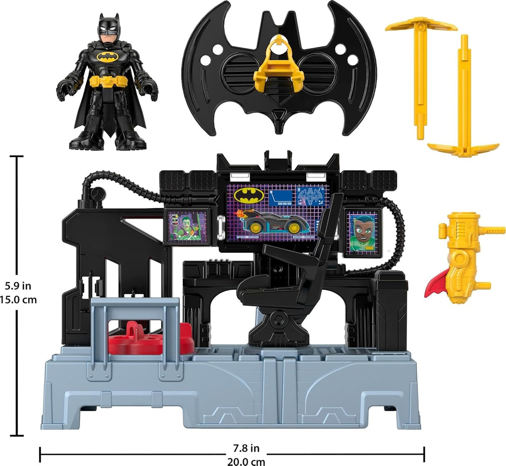 Fisher-Price Imaginext DC Super Amigos, Juego de Figuras de Batman Centro de Mando de Bate con Luces para Niños en Preescolar de 3+ Años