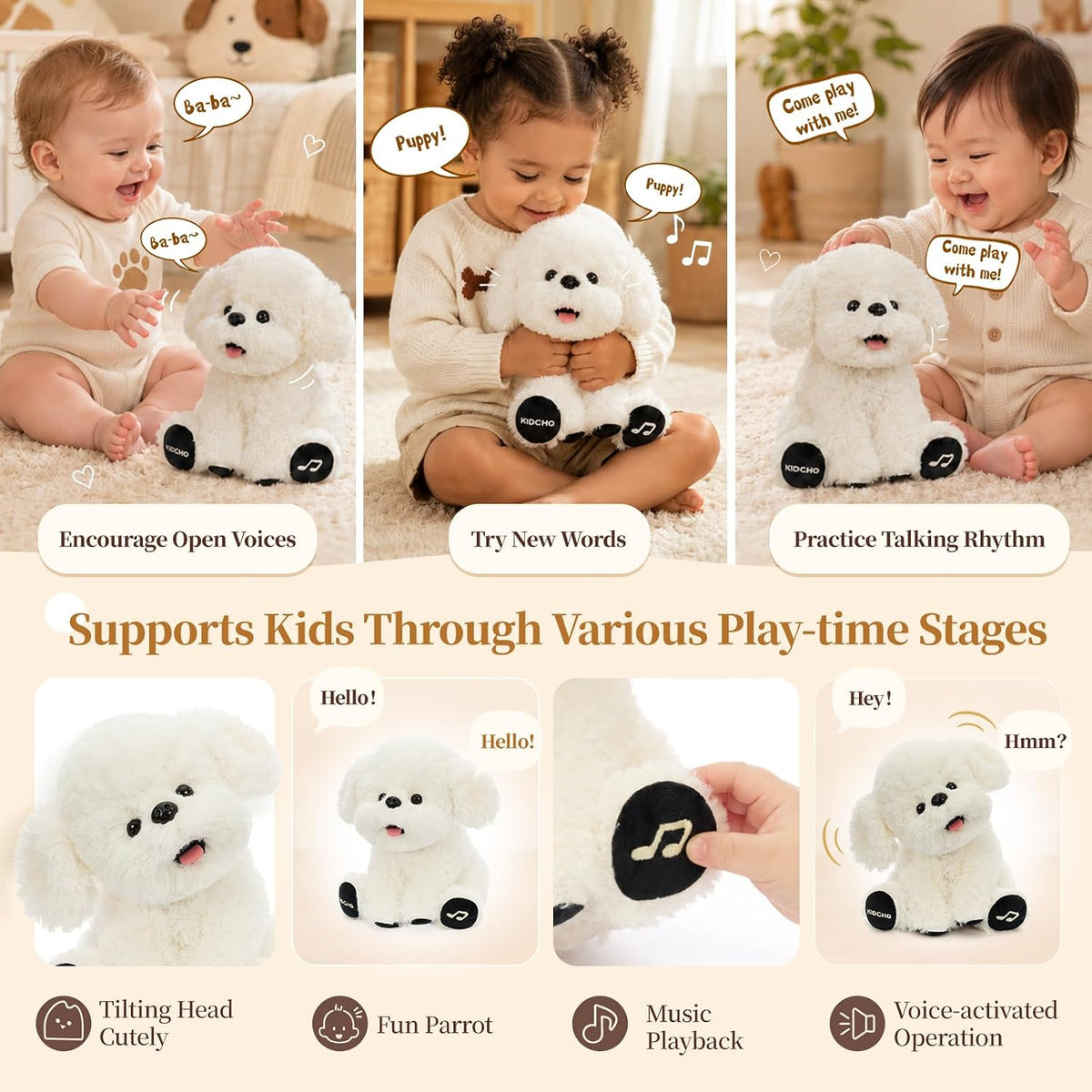 Juguete de peluche para perro, 9.5" juguete musical sensorial