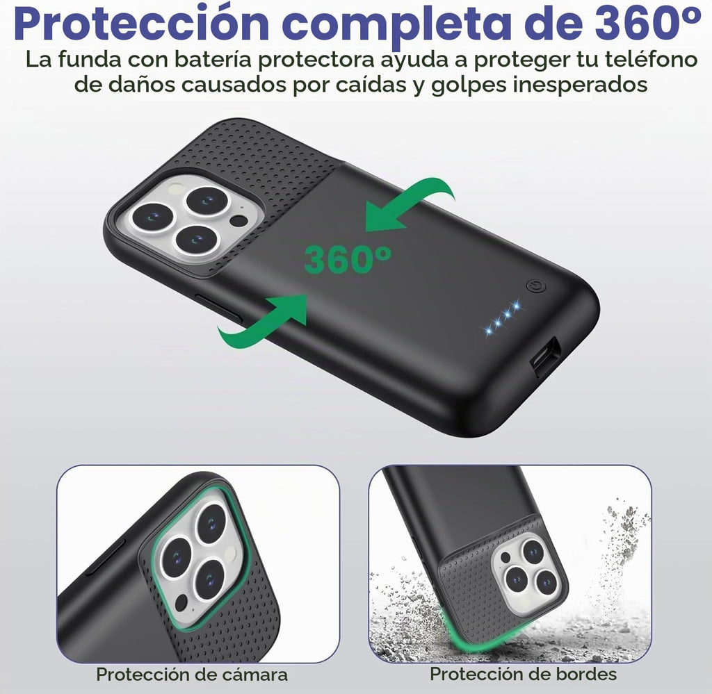 Pxwaxpy Funda de batería para iPhone 13 Pro Max/14 Pro Max/14 Plus, funda delgada de cargador de 8600 mAh mejorada con protección anticaídas de 360°, funda de carga recargable para iPhone 13 Pro Max