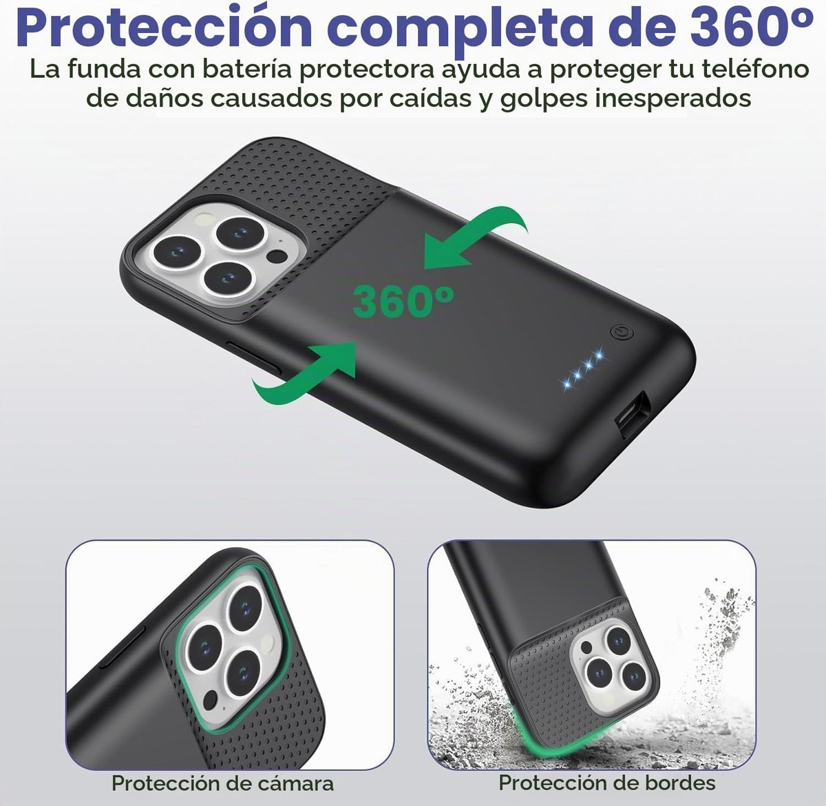Pxwaxpy Funda de batería para iPhone 13 Pro Max/14 Pro Max/14 Plus, funda delgada de cargador de 8600 mAh mejorada con protección anticaídas de 360°, funda de carga recargable para iPhone 13 Pro Max