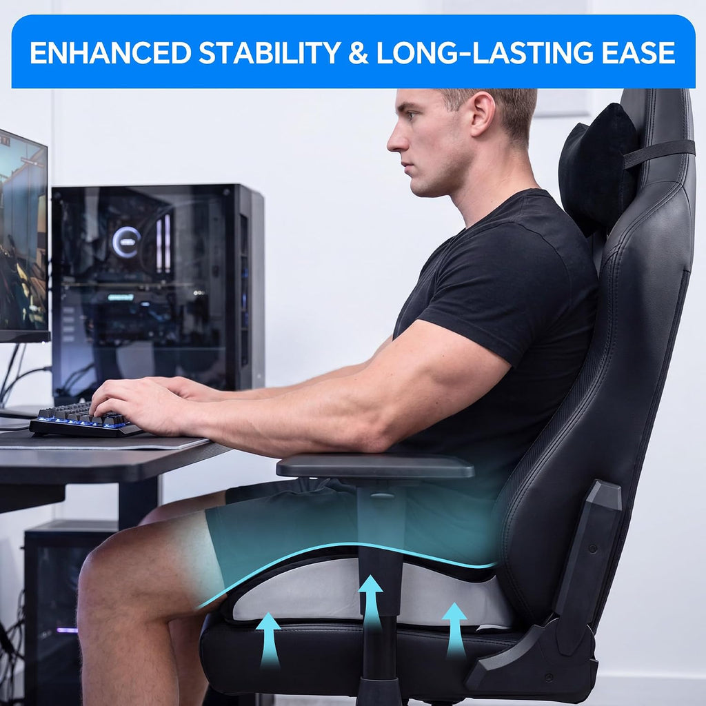 HOMBYS Cojín ergonómico para silla de juegos, cojín grueso de espuma viscoelástica con borde elevado para una presión prolongada al sentarse, cojín para silla de juego para hombres y mujeres
