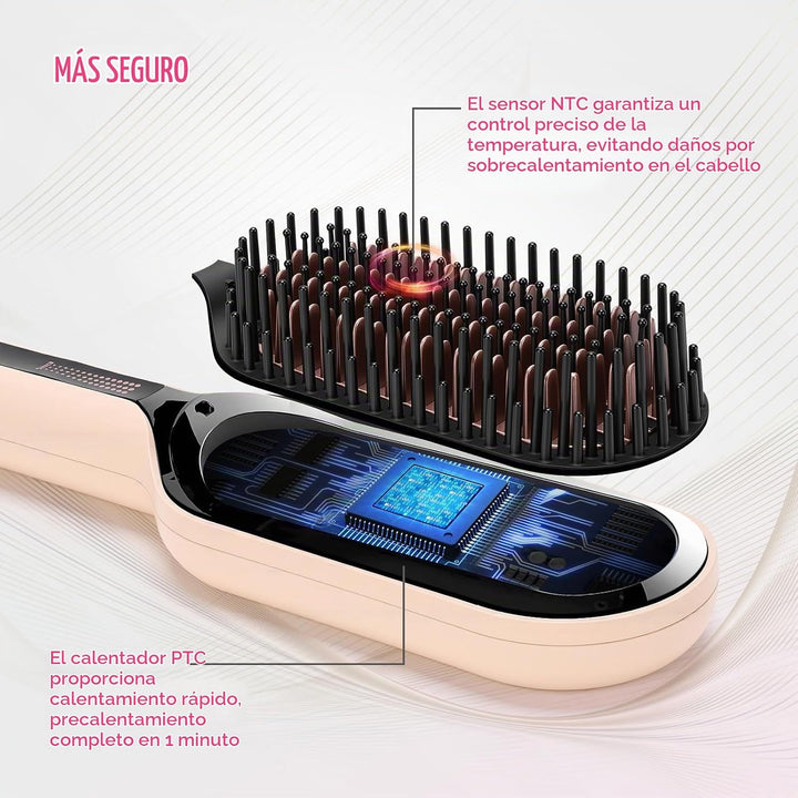 Cepillo alisador de cabello, cepillo alisador iónico, rosa | Cerdas...
