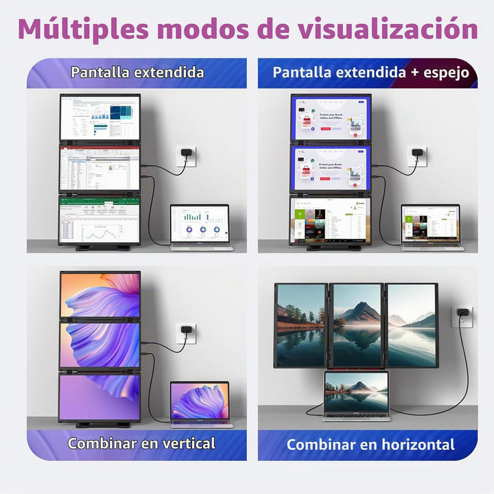 Extensión de Pantalla Cuádruple para Laptop, Monitor Triple FHD de...