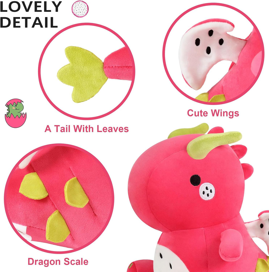 Ditucu Lindos animales de peluche de dinosaurio de fruta del dragón, muñecos de peluche suaves de dinosaurio Pitay, regalos de cumpleaños para niños y niñas, rojo, 16 pulgadas