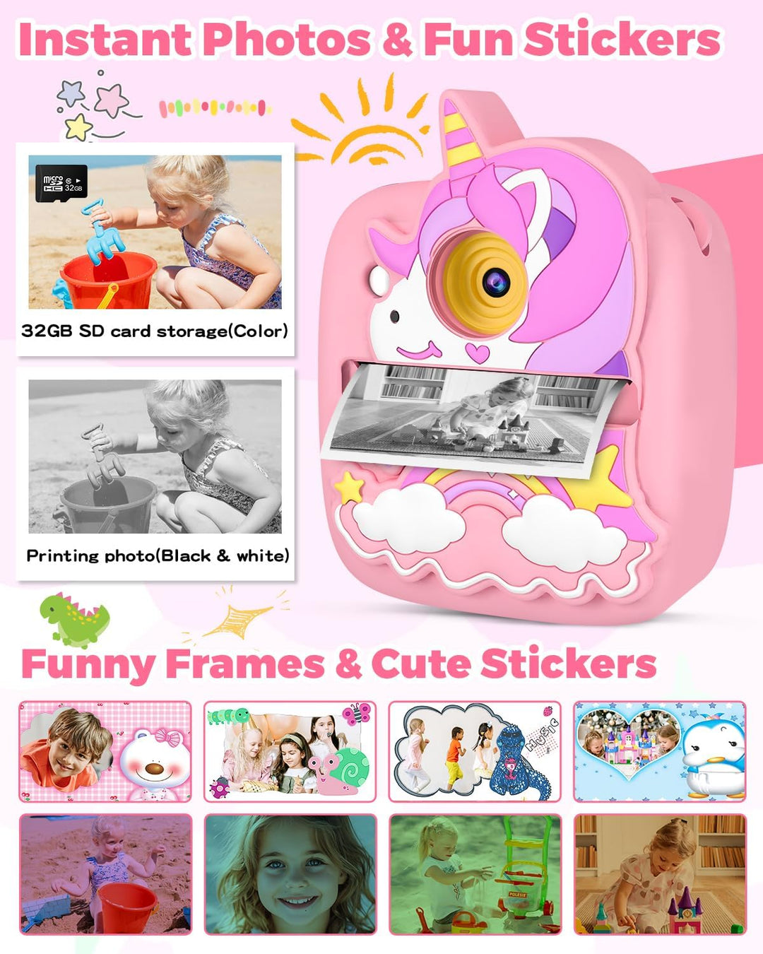 Cámara para niños con impresión instantánea, regalos de Navidad y c...