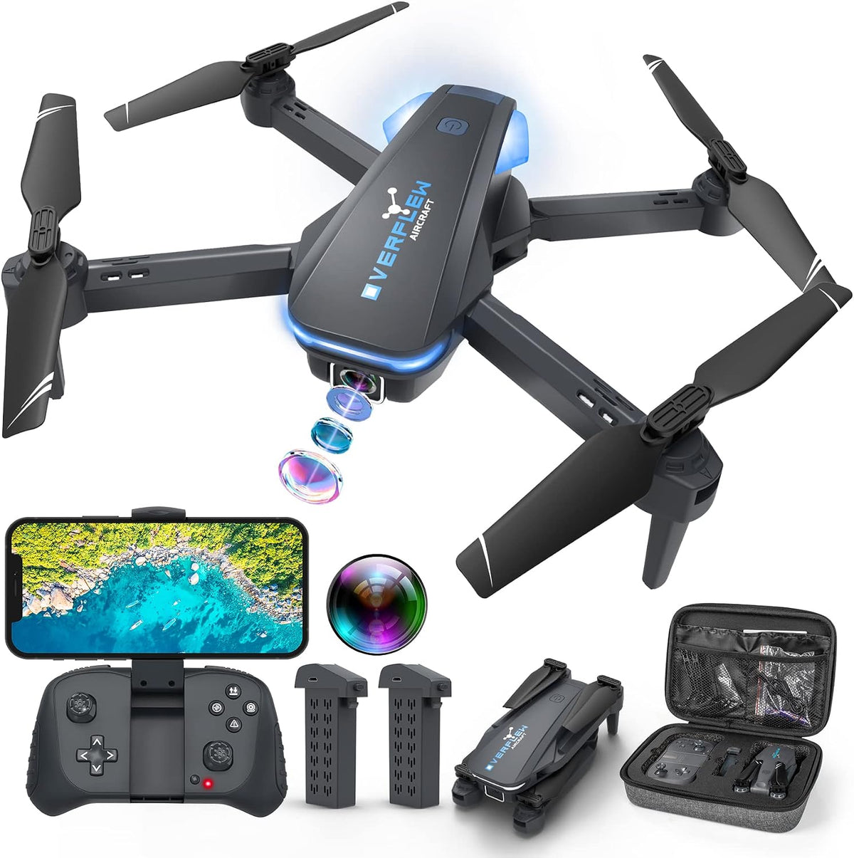 Dron con cámara de 1080P para principiantes y adultos, cuadricóptero plegable con control remoto y control de voz, opción de gestos para tomar selfies, control de altitud, inicio con una tecla