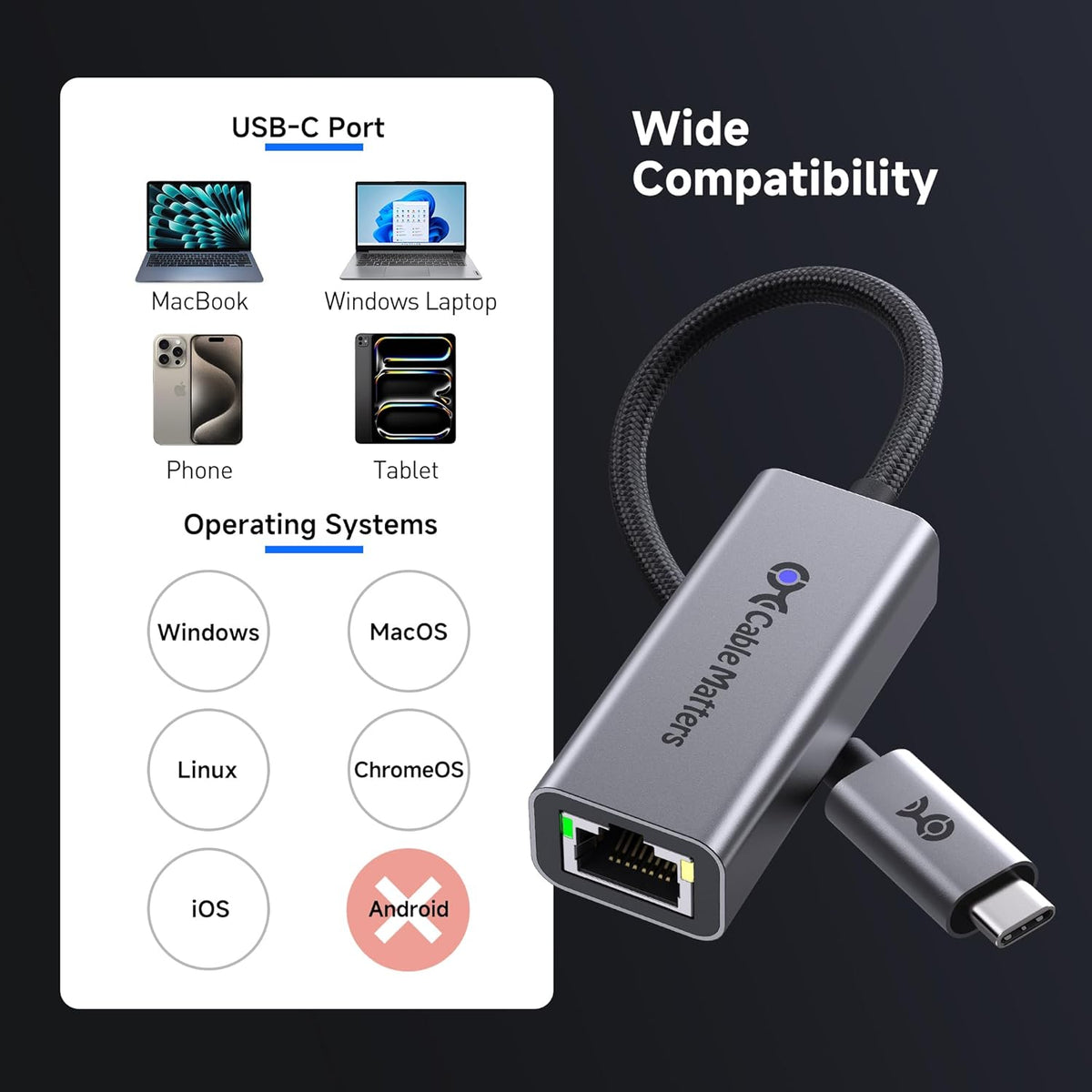 Cable Matters Adaptador USB C a Ethernet de 5 Gb, 5 Gigabit Ethernet a USB