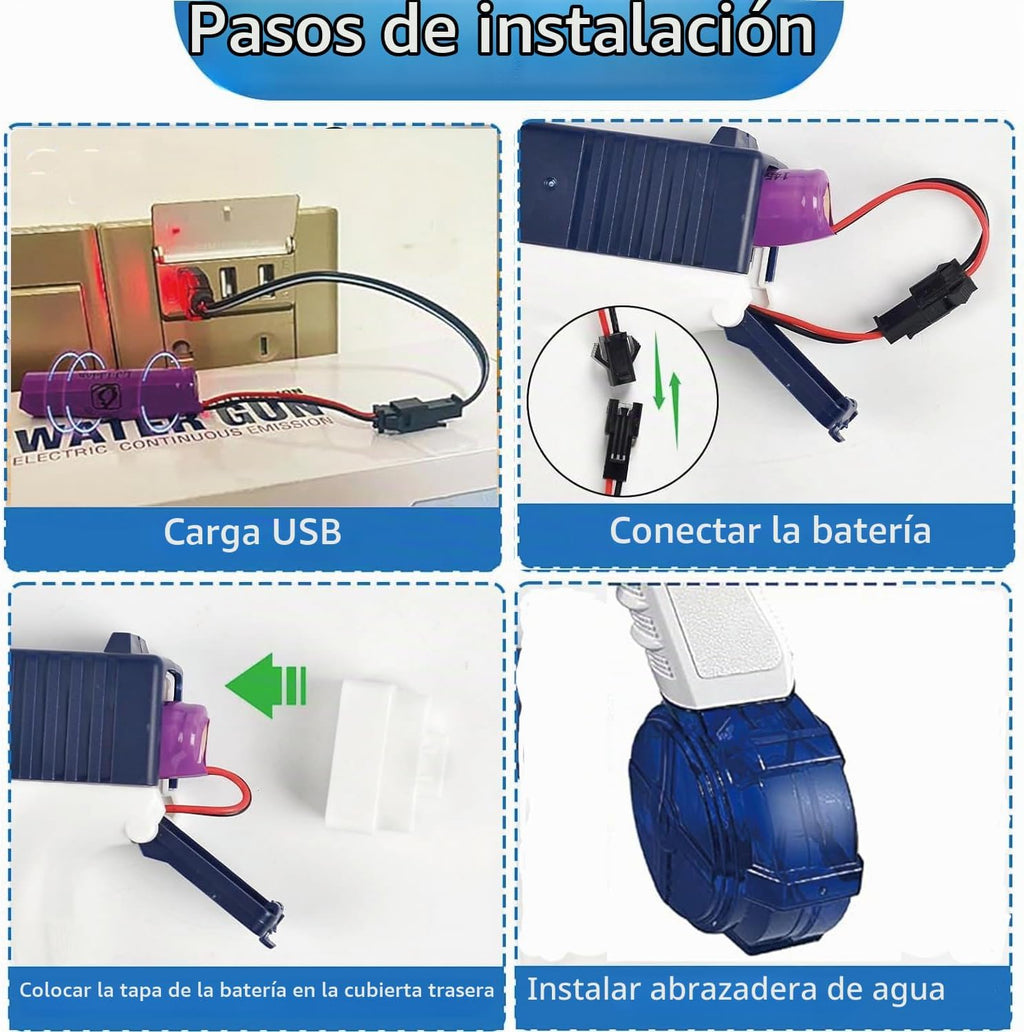 2 pistolas de agua eléctricas para niños y adultos, pistola de agua automática con luz LED, recargable, pistola eléctrica para chorros de verano al aire libre, piscina, fiesta, juguetes, regalos para niños y niñas (azul péstol 2)