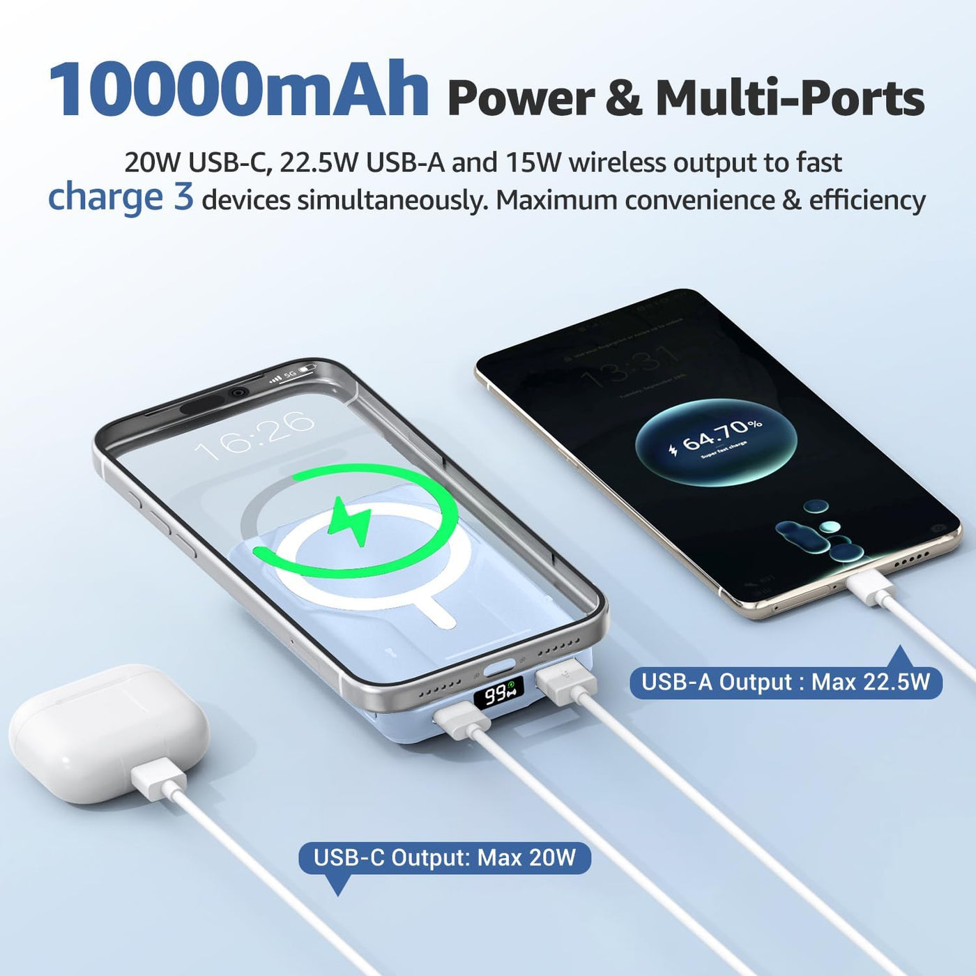 Azmuth Cargador de batería magnético, 10000 mAh para MagSafe, carga...