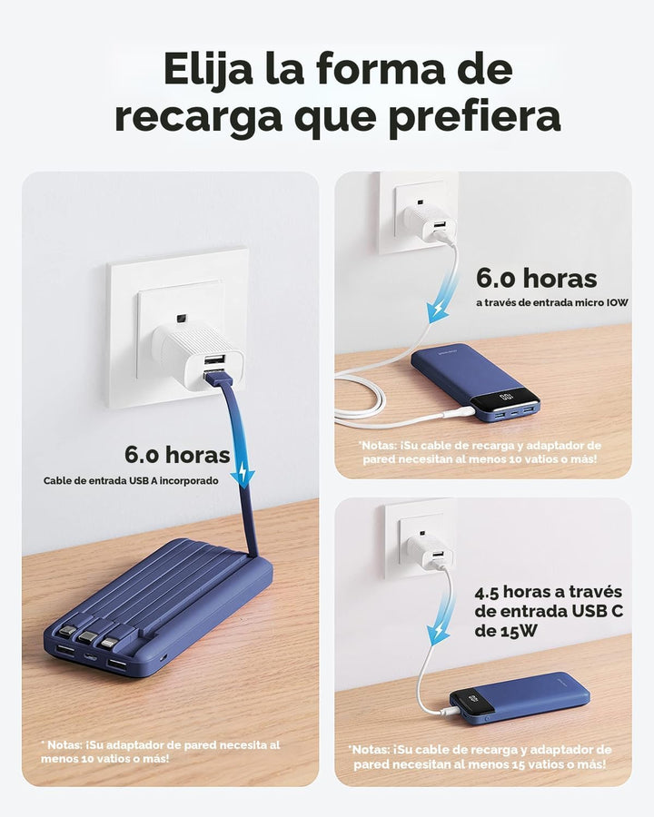Charmast Cargador portátil con cables incorporados, banco de energí...