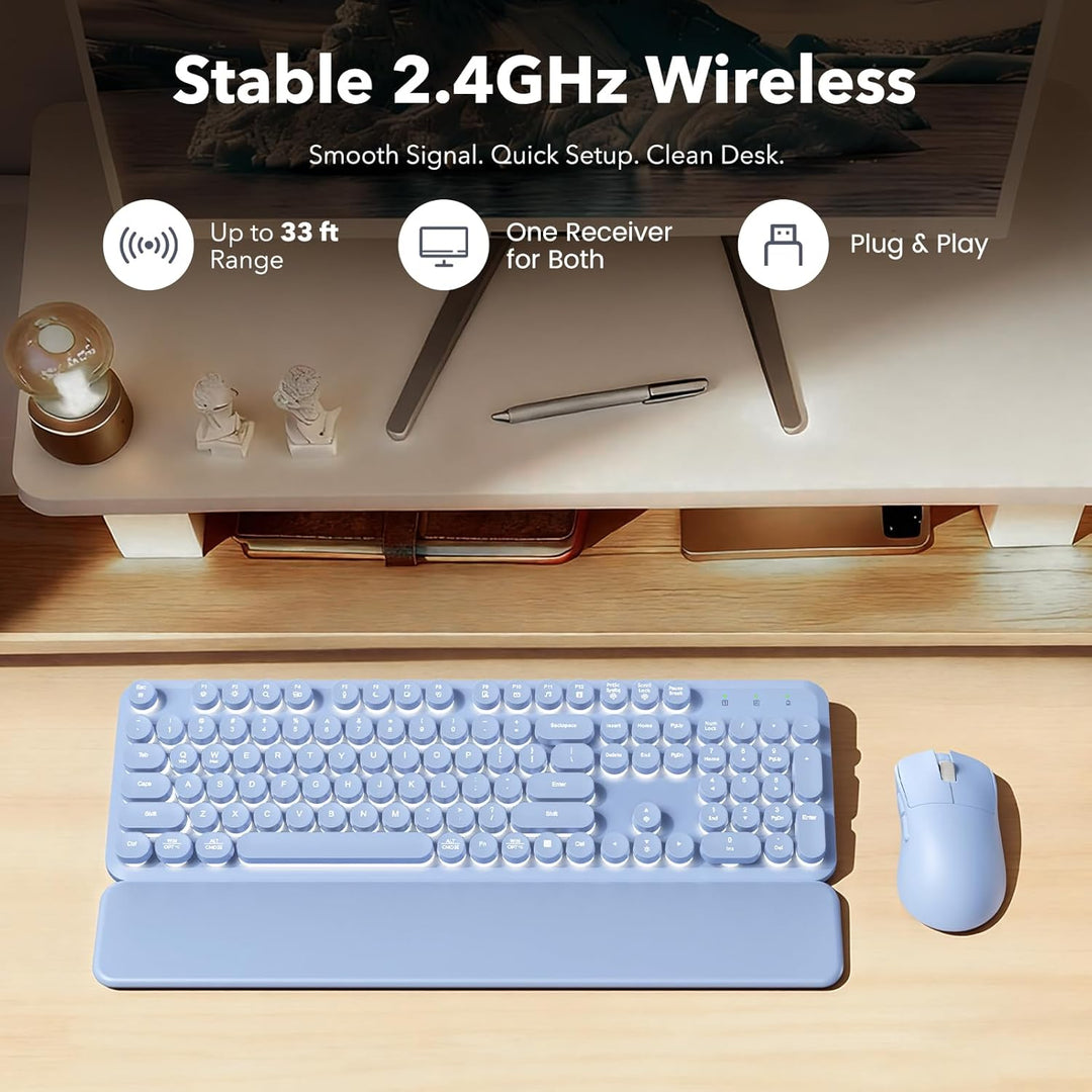 Combo de teclado y mouse inalámbricos, teclas redondas retroilumina...