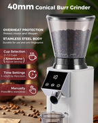 Tuni G1 Molinillo de café con rebabas cónicas, 48 ajustes de molienda, molinillo de fresas antiestáticas, temporizador electrónico de precisión y pantalla táctil LED para expreso, goteo, preparación