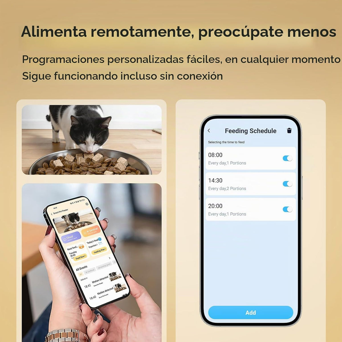 Alimentador automático para gatos con cámara 2K, control inteligente 5G/2.4WiFi de la aplicación de 6.5L