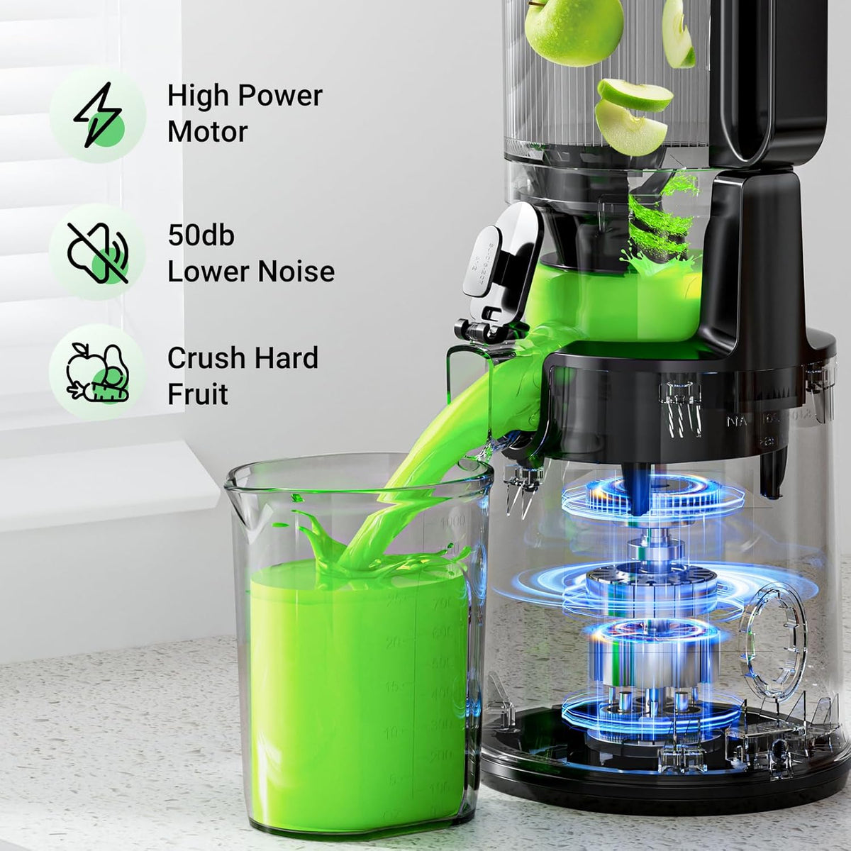 Extractor en frío Aeitto, tolva de 5.3" de boca ancha, fácil de limpiar