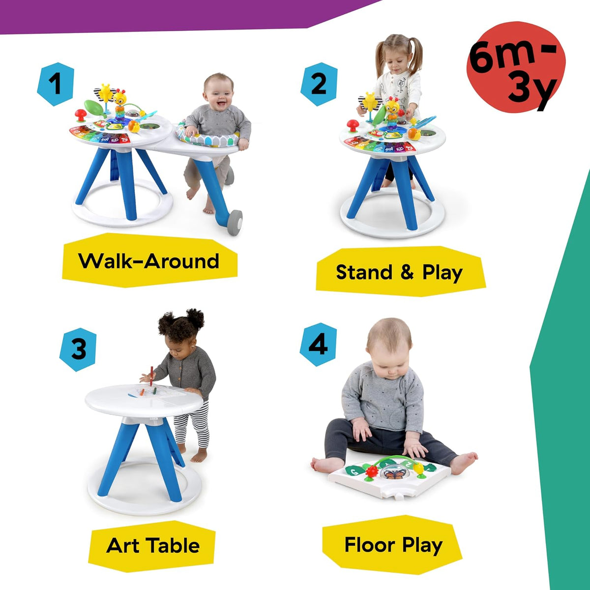 Baby Einstein - Centro de actividades 4 en 1 y andador con piano, edad de 6 meses