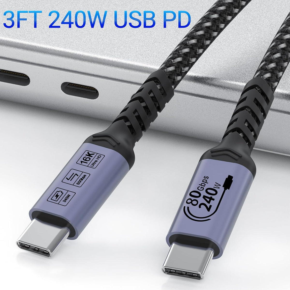80Gbps USB 4.0 para Thunderbolt 4 Cable 3.3 ft, 2 Paquetes, 240W