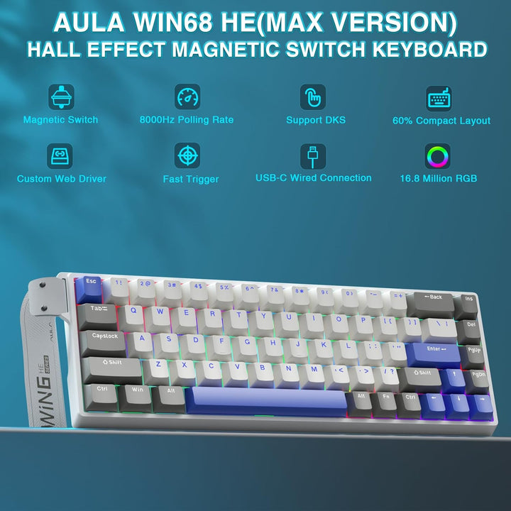 AULA WIN68 HE MAX - Teclado de Juegos con Efecto Hall y Interruptor...