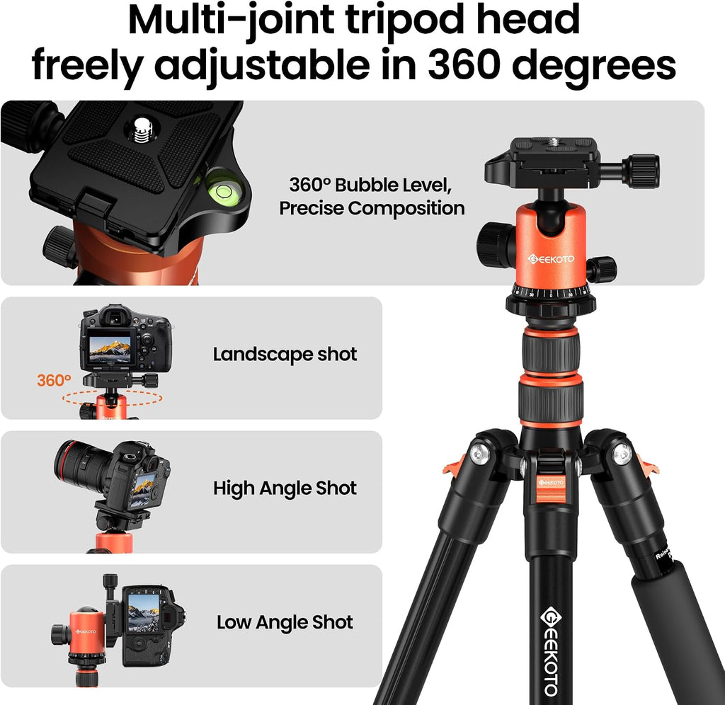 Trípode de 77 pulgadas, trípode de cámara para DSLR, trípode de aluminio compacto con cabezal de bola de 360 grados y carga de 17.6 lbs para viajes y trabajo