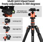 Trípode de 77 pulgadas, trípode de cámara para DSLR, trípode de aluminio compacto con cabezal de bola de 360 grados y carga de 17.6 lbs para viajes y trabajo