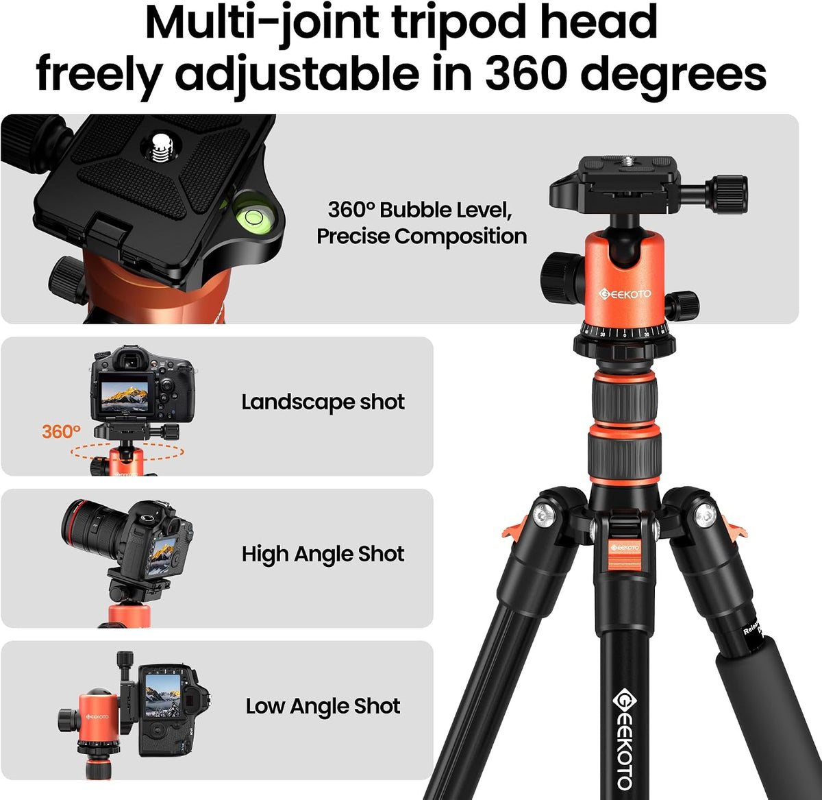 Trípode de 77 pulgadas, trípode de cámara para DSLR, trípode de aluminio compacto con cabezal de bola de 360 grados y carga de 17.6 lbs para viajes y trabajo