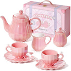 Juego de té de porcelana Giant bean, color rosa perla, set real para fiesta de té