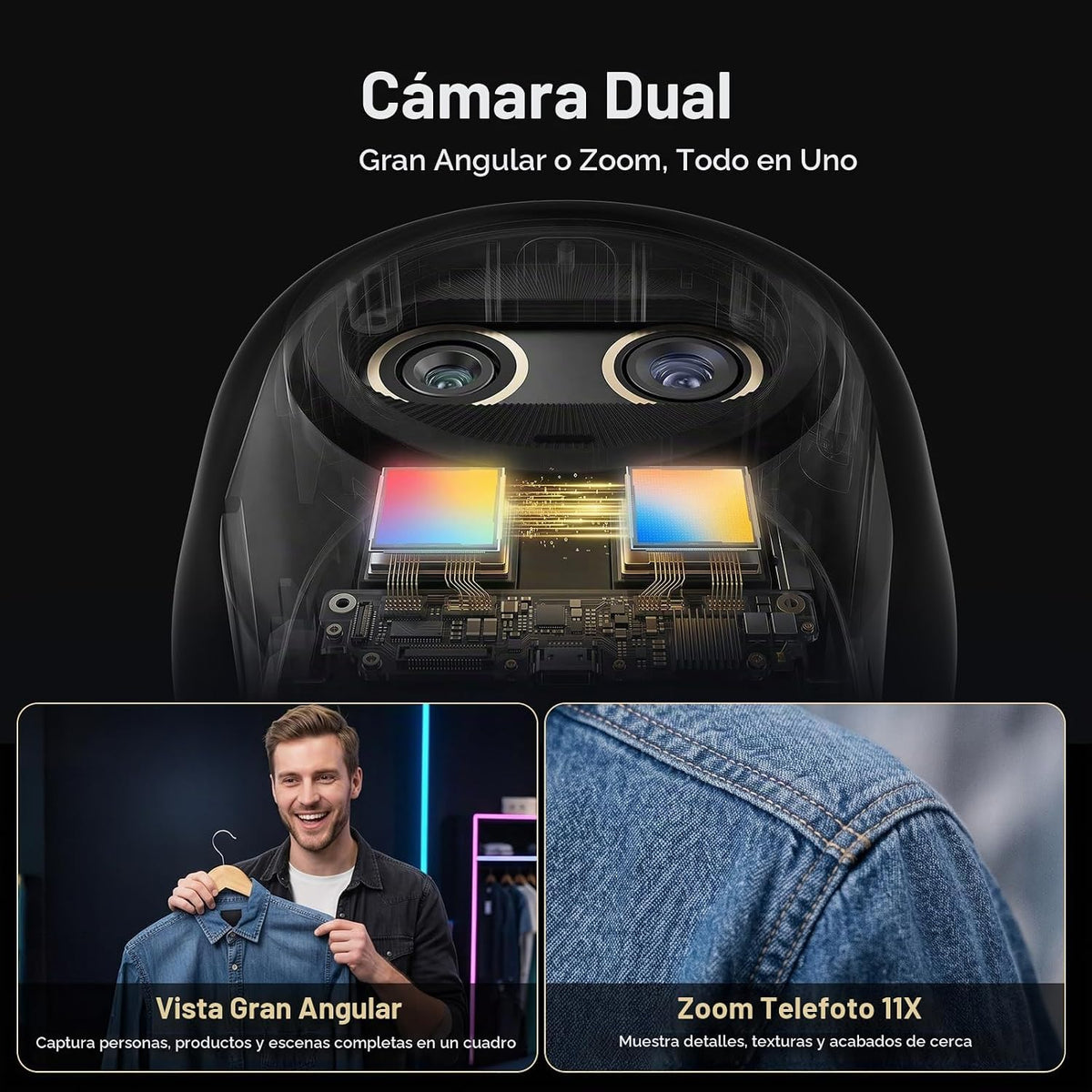 EMEET Cámara web 4K de doble cámara Piko para transmisión, gran angular y