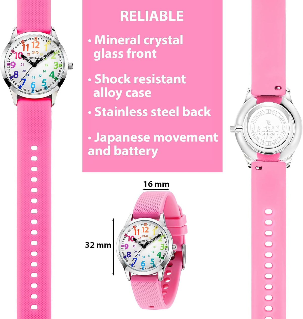 Reloj analógico para niños, reloj educativo para aprender la hora para niños 8-12, reloj impermeable para enseñar la hora para niños 5-7 6-8, fácil de leer para niñas 8-12, excelente regalo para niños y niñas 4-12 años impermeable