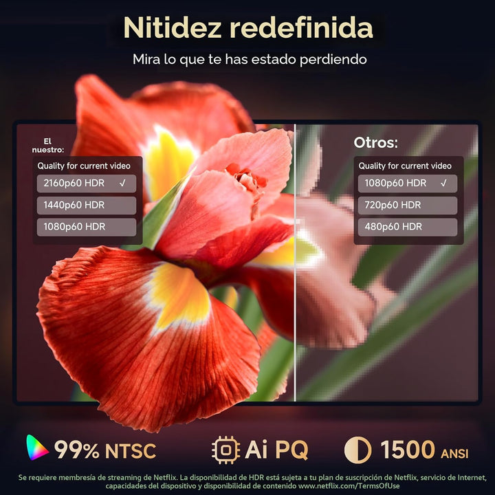 Proyector 4K con aplicaciones integradas, enfoque automático de 150...
