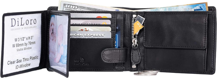 DiLoro Billetera plegable de cuero para hombre, tamaño completo, co...