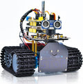 KEYESTUDIO - Kit robótico de mini tanque para Arduino, control remoto de aplicación/IR (iOS y Android), seguimiento ligero y ultrasónico, panel LED de 8 x 16 pulgadas, kit STEM para principiantes y