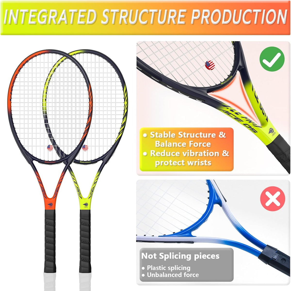 Raqueta de tenis profesional para adultos, 2 jugadores de 27 pulgadas, raqueta de tenis de velocidad aceptable para principiantes y profesionales con 3 pelotas de tenis, 2 amortiguadores de vibración,